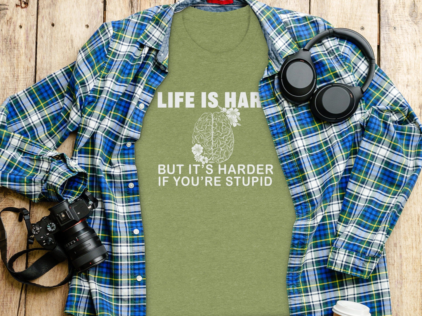 Life is Hard Brain With Flowers Graphic Novelty T-Shirt