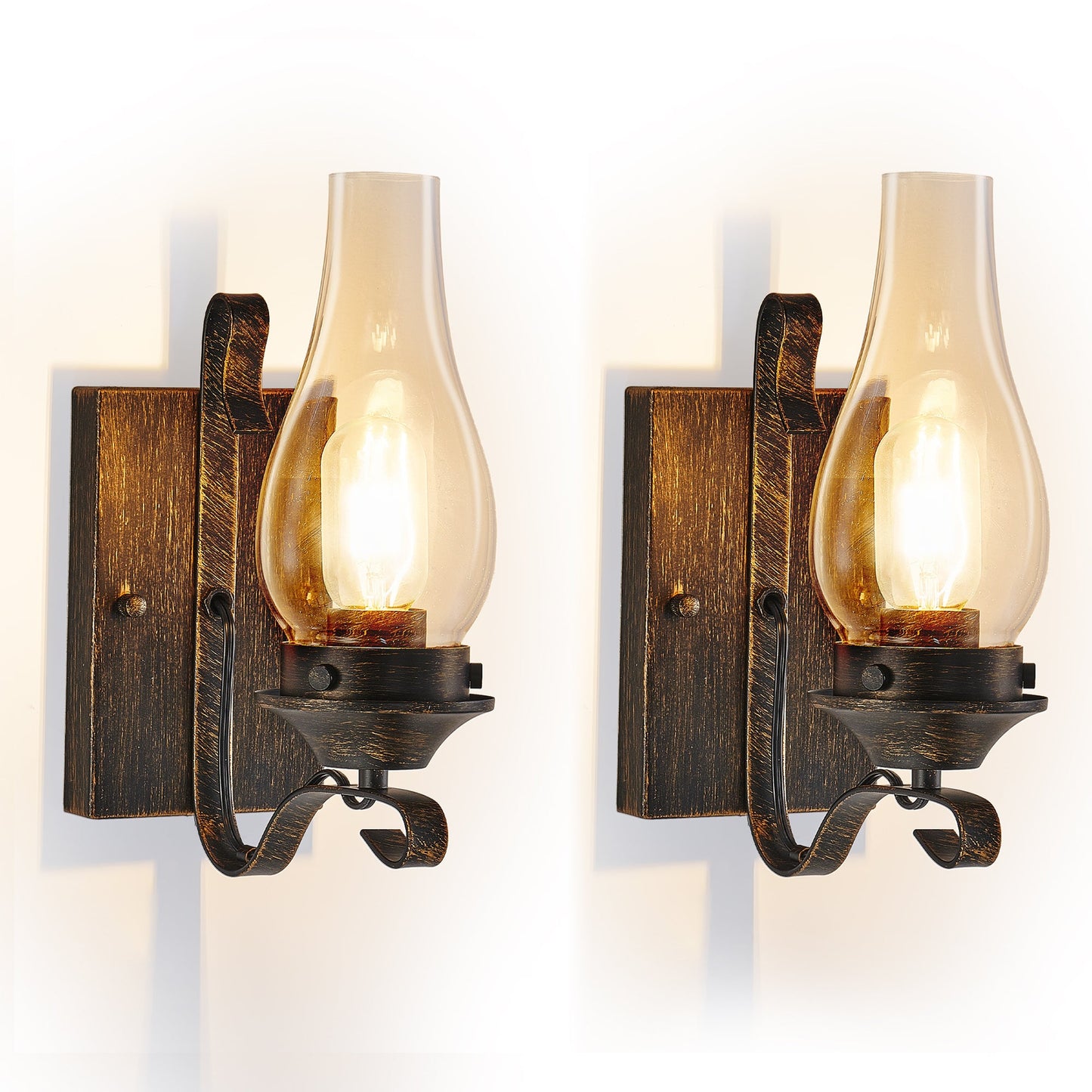 Rustic Farmhouse Wall Sconces Set of 2 – Vintage Black and Gold Hardwired Lights