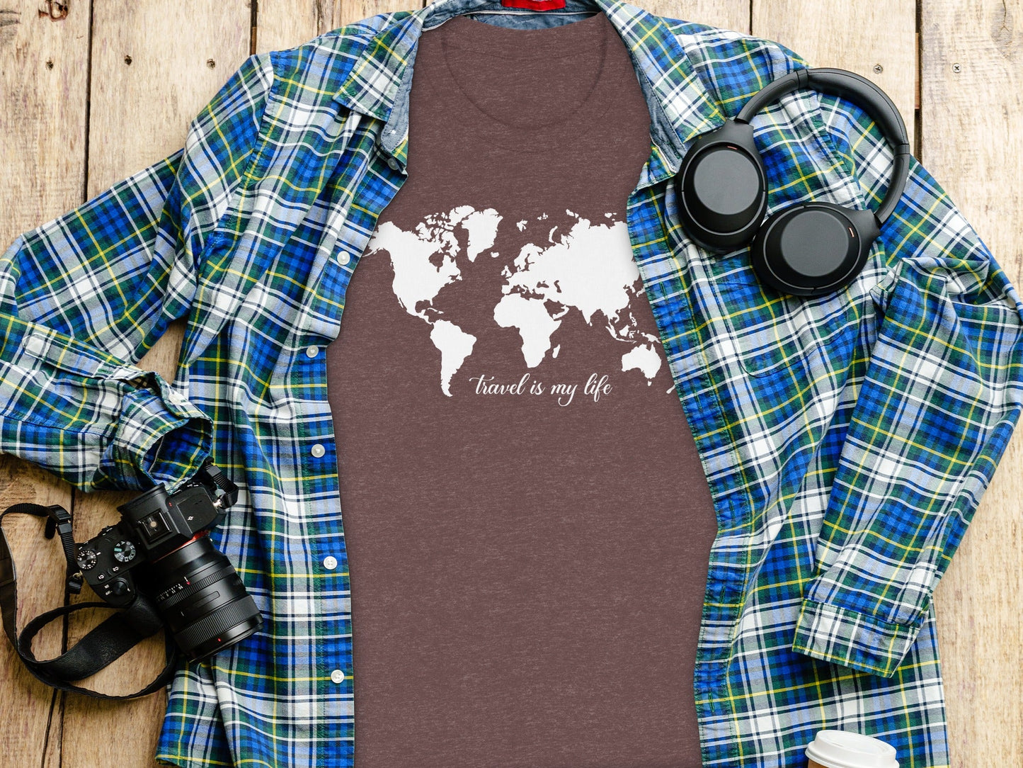 World Map Travel is My Life Graphic Design T-Shirt
