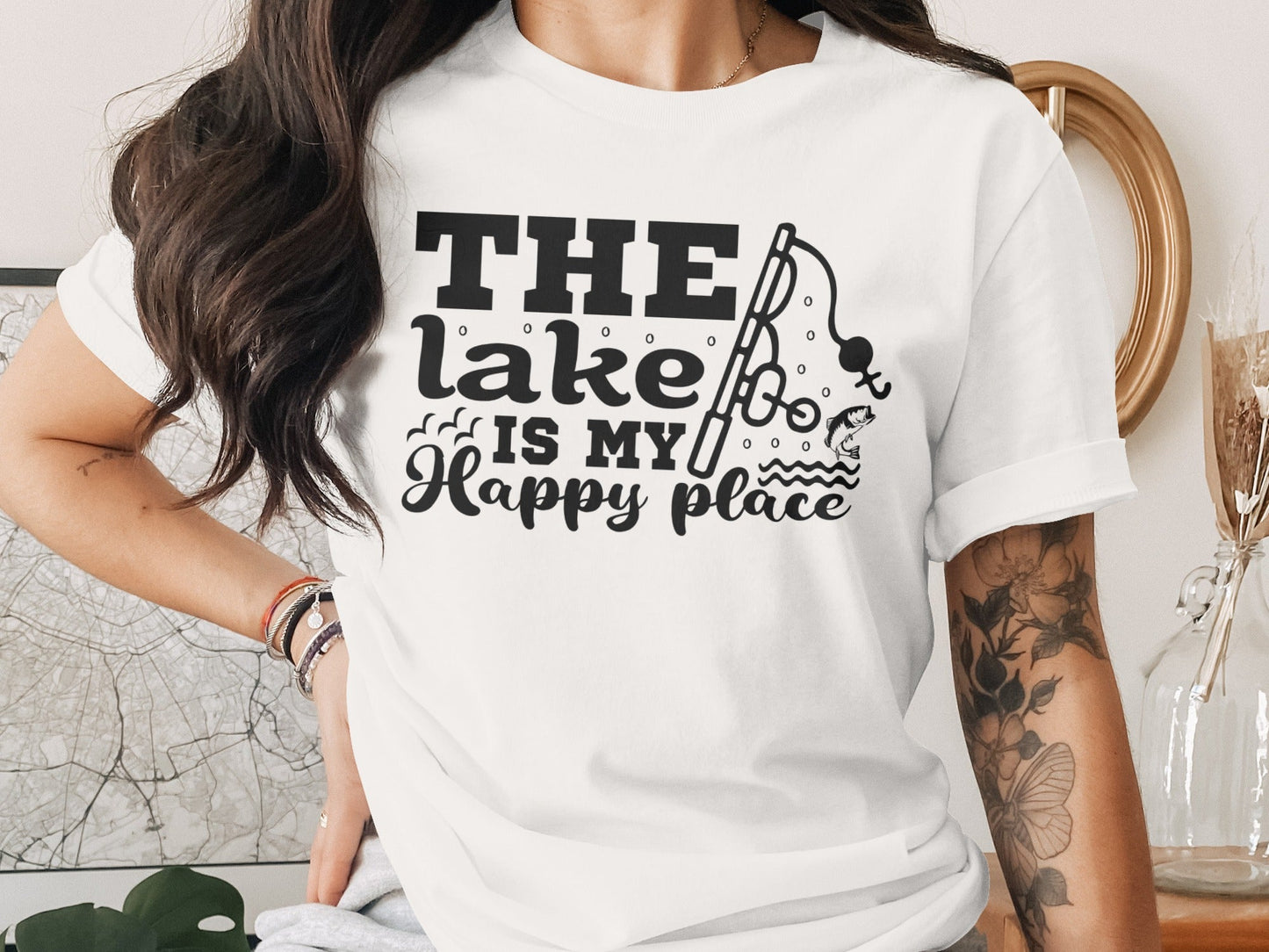 The Lake Is My Happy Place Fishing Illustration T-Shirt