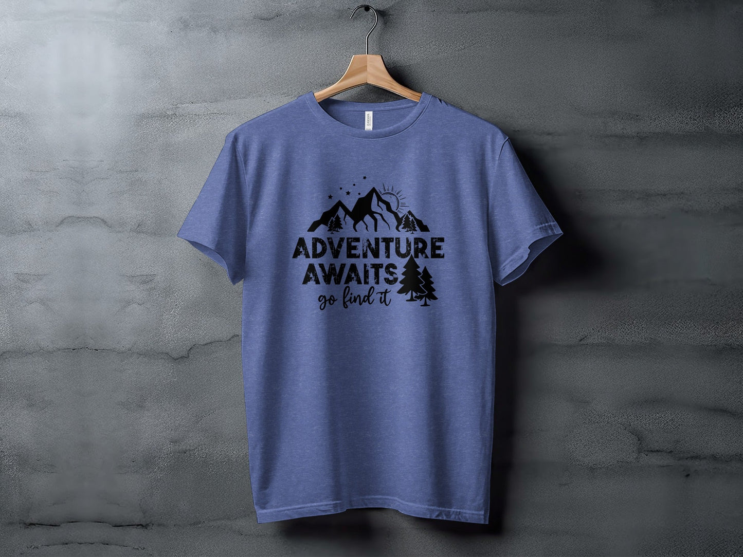 Adventure Awaits Go Find It Mountains Trees and Sun T-Shirt