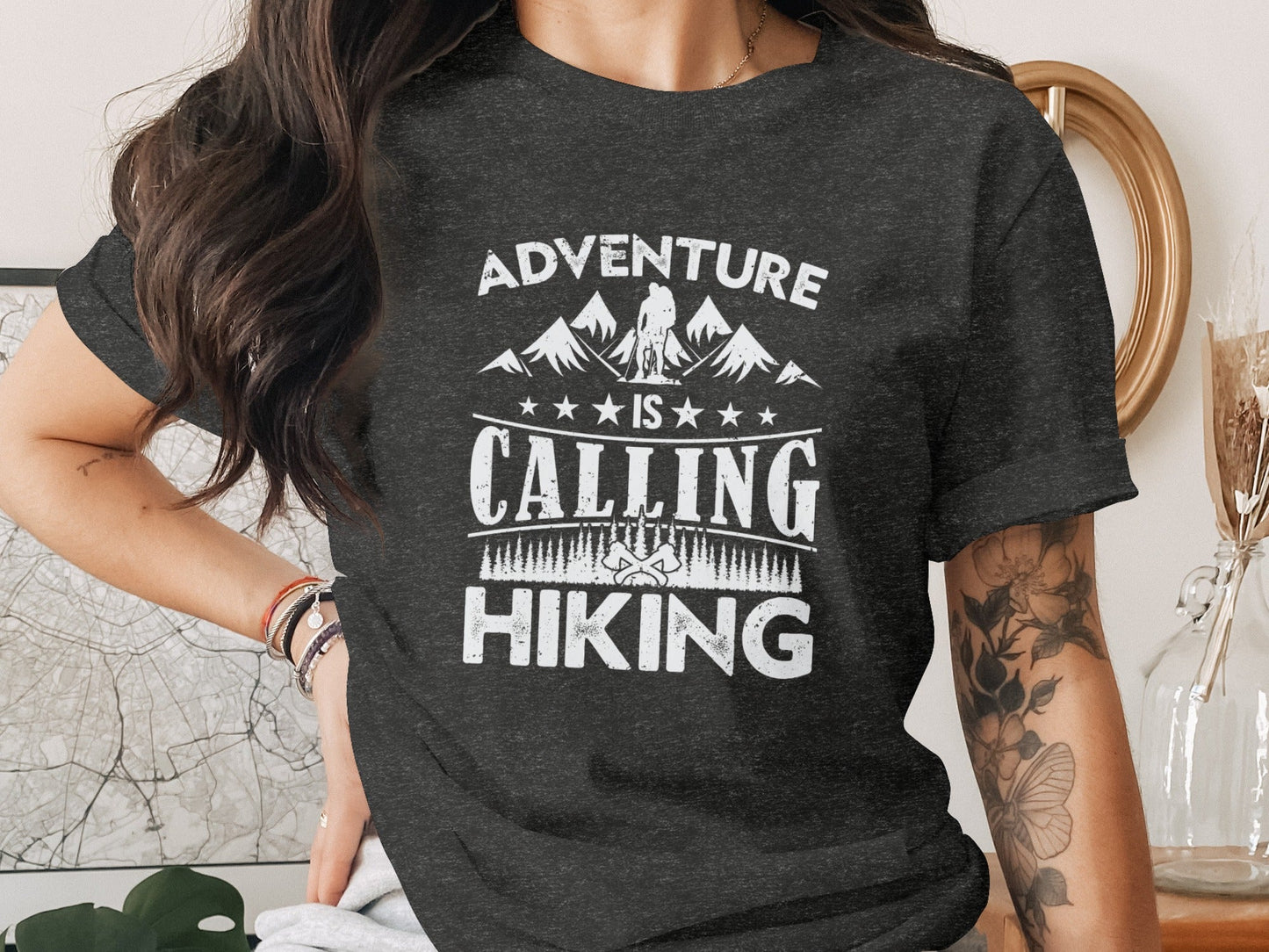 Adventure Is Calling Hiking Graphic Design T-Shirt