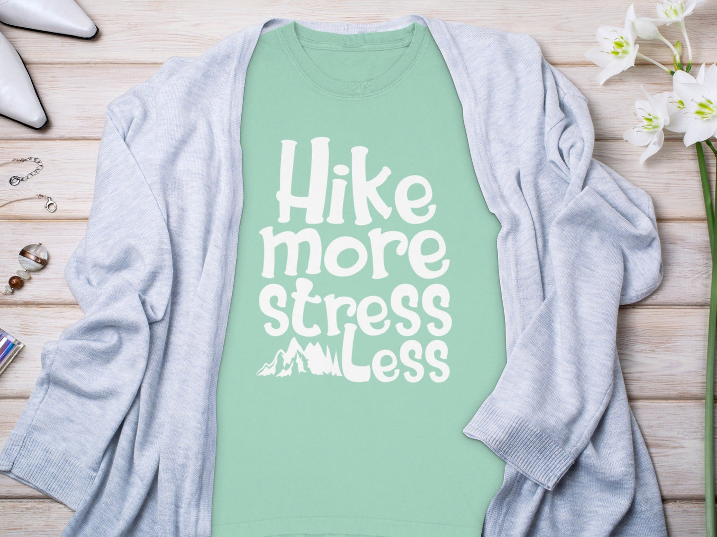 Hike More Stress Less With Mountain Art Long Sleeve T-Shirt