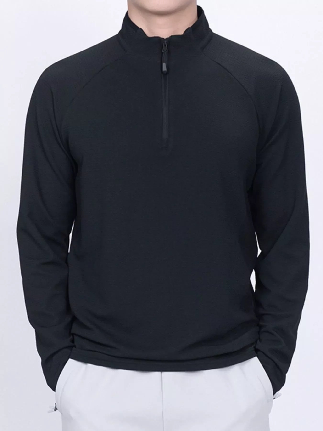Men's Plus Size Casual Long Sleeve Quarter Zip T-Shirt