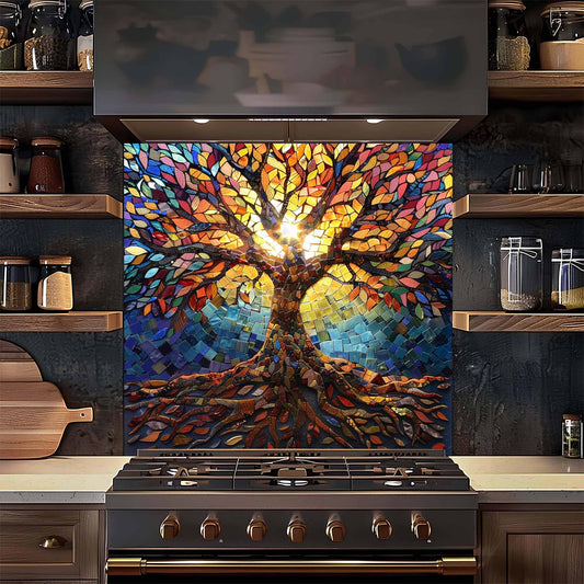 Mosaic Tree Tempered Glass Backsplash – Kitchen Backsplash for Stove or Sink