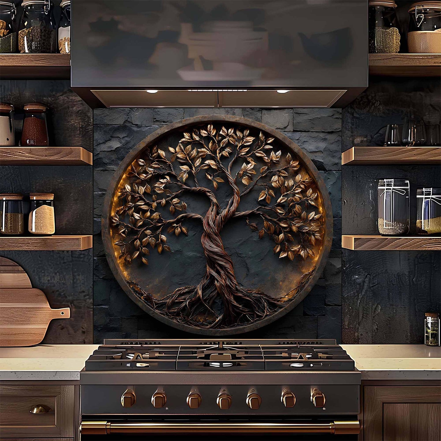 Shadowroot Circle Tree Glass Backsplash – Tempered Glass Backsplash for Kitchen