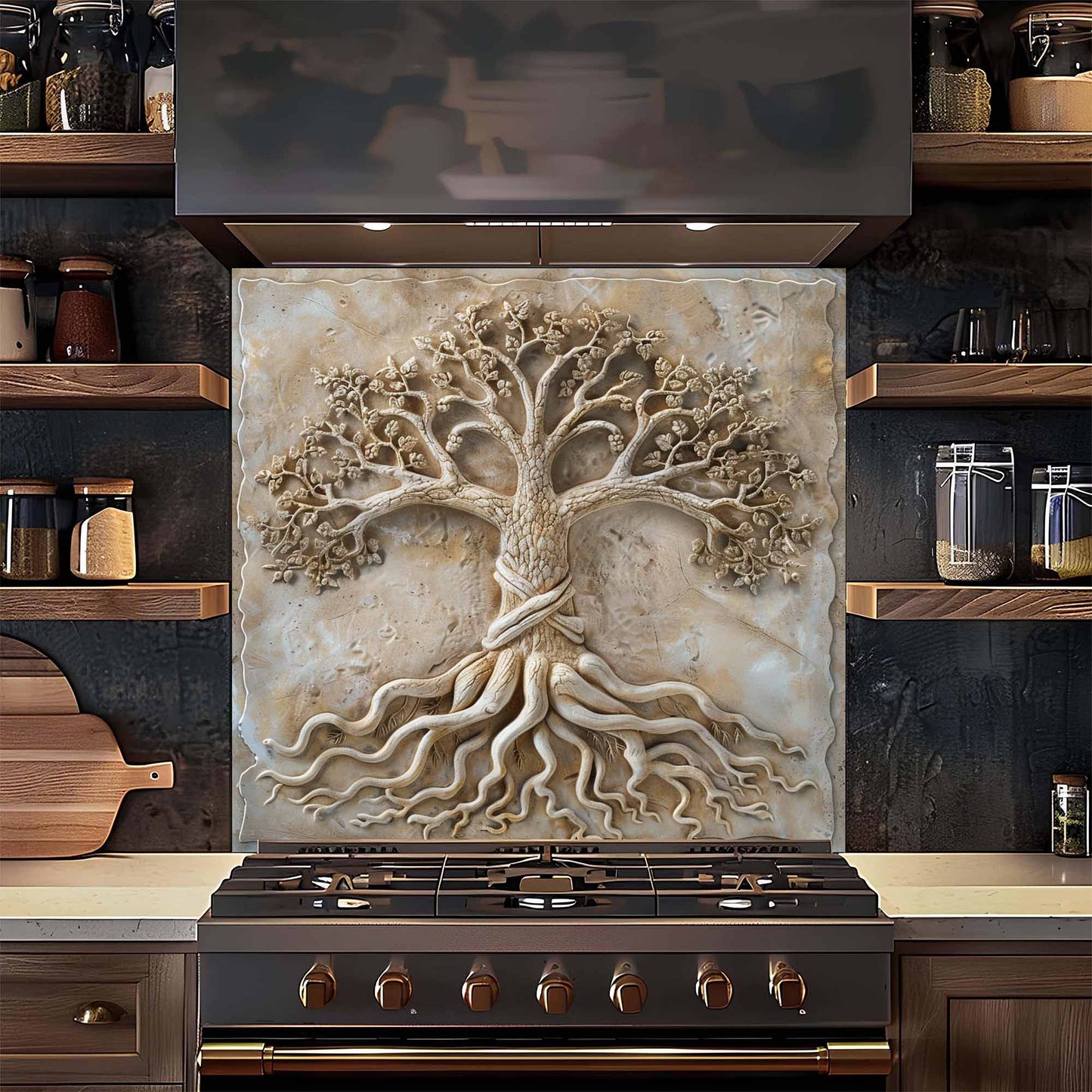 Earthen Roots Kitchen Backsplash –  Tree of Life Glass Backsplash for Stove