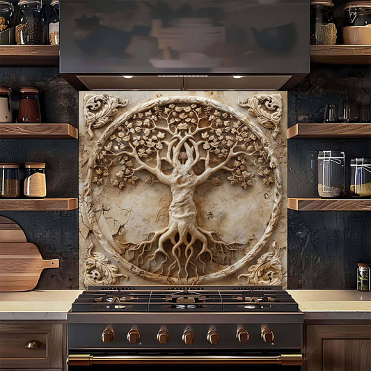 Sacred Blossom Tempered Glass Backsplash –  Tree of Life Kitchen Backsplash