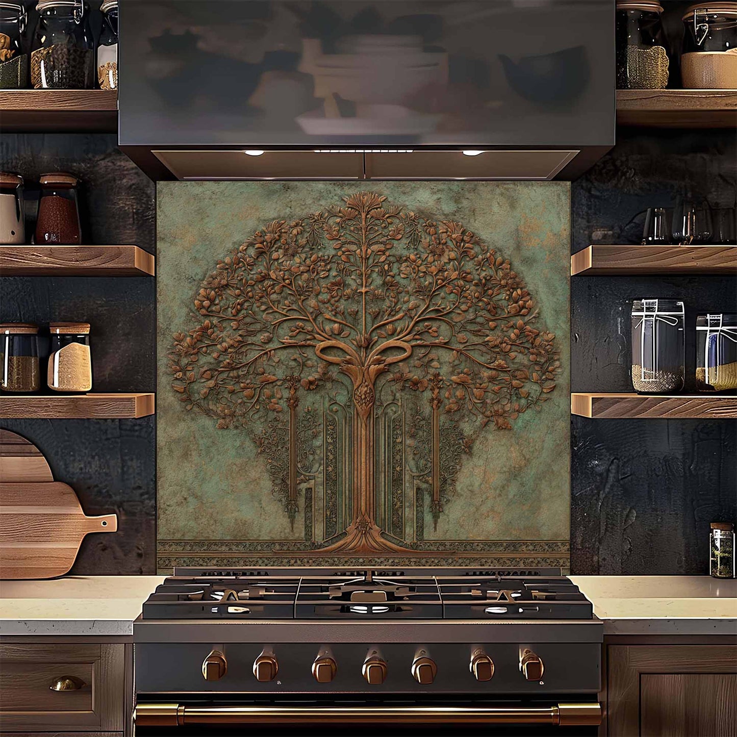 Ornate Bloom Tempered Glass Backsplash –  Tree of Life Kitchen Backsplash