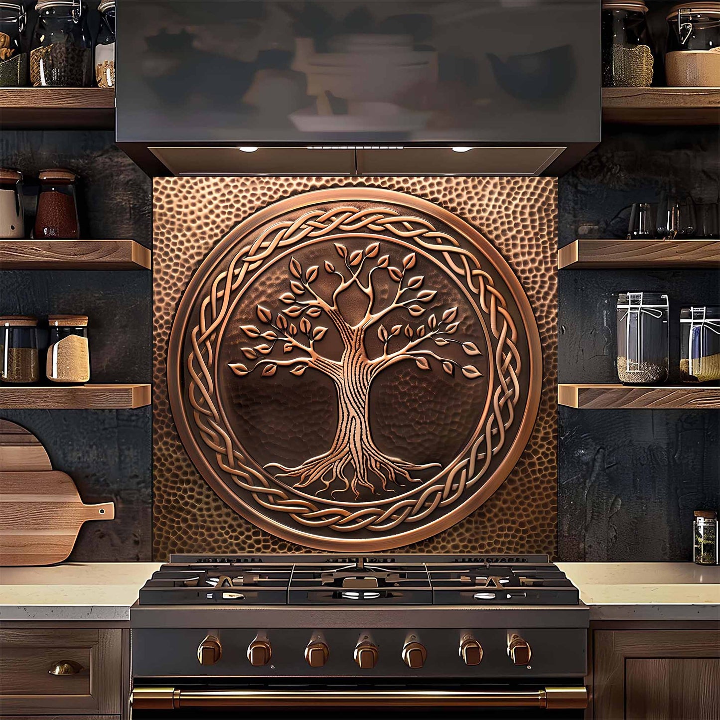 Celtic Bronze Tree Tempered Glass Backsplash – Kitchen Backsplash Behind Stove