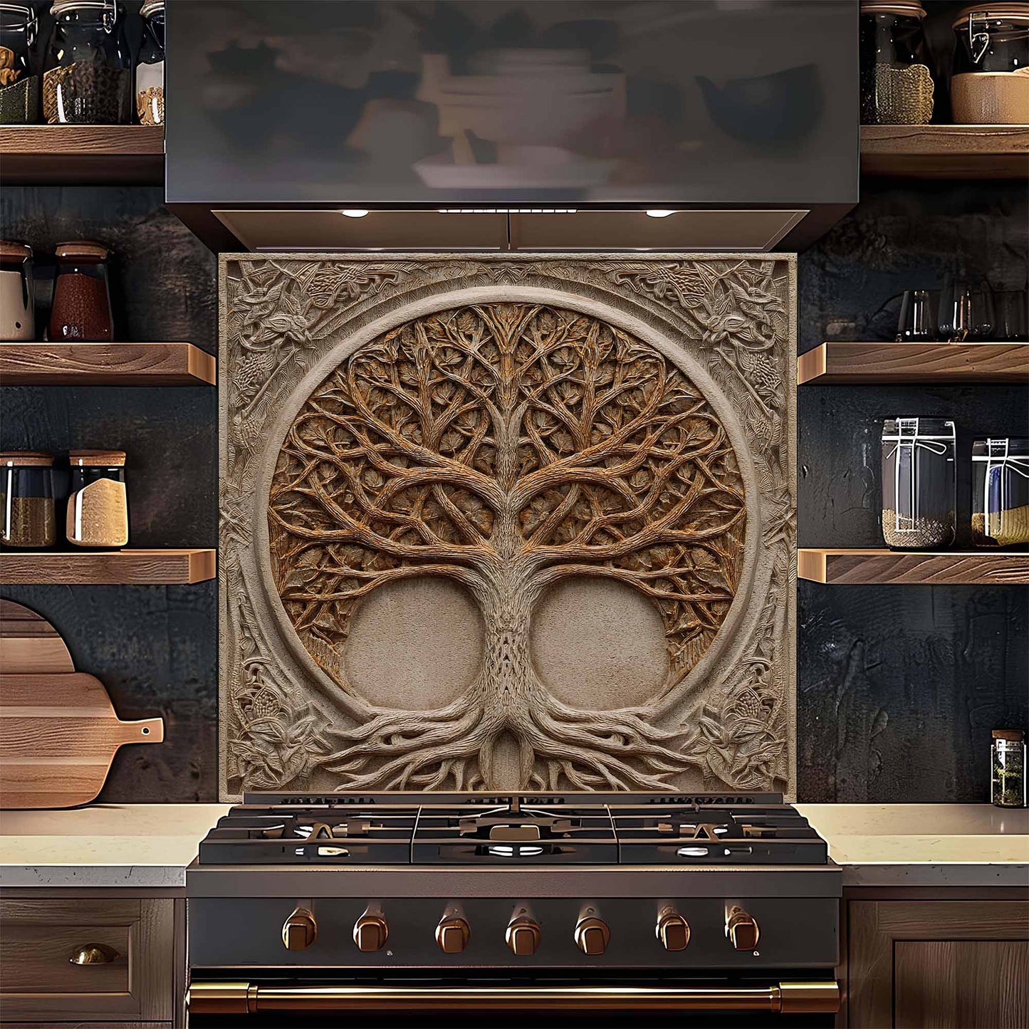 Sacred Web Kitchen Backsplash –  Tree of Life Glass Backsplash for Stove
