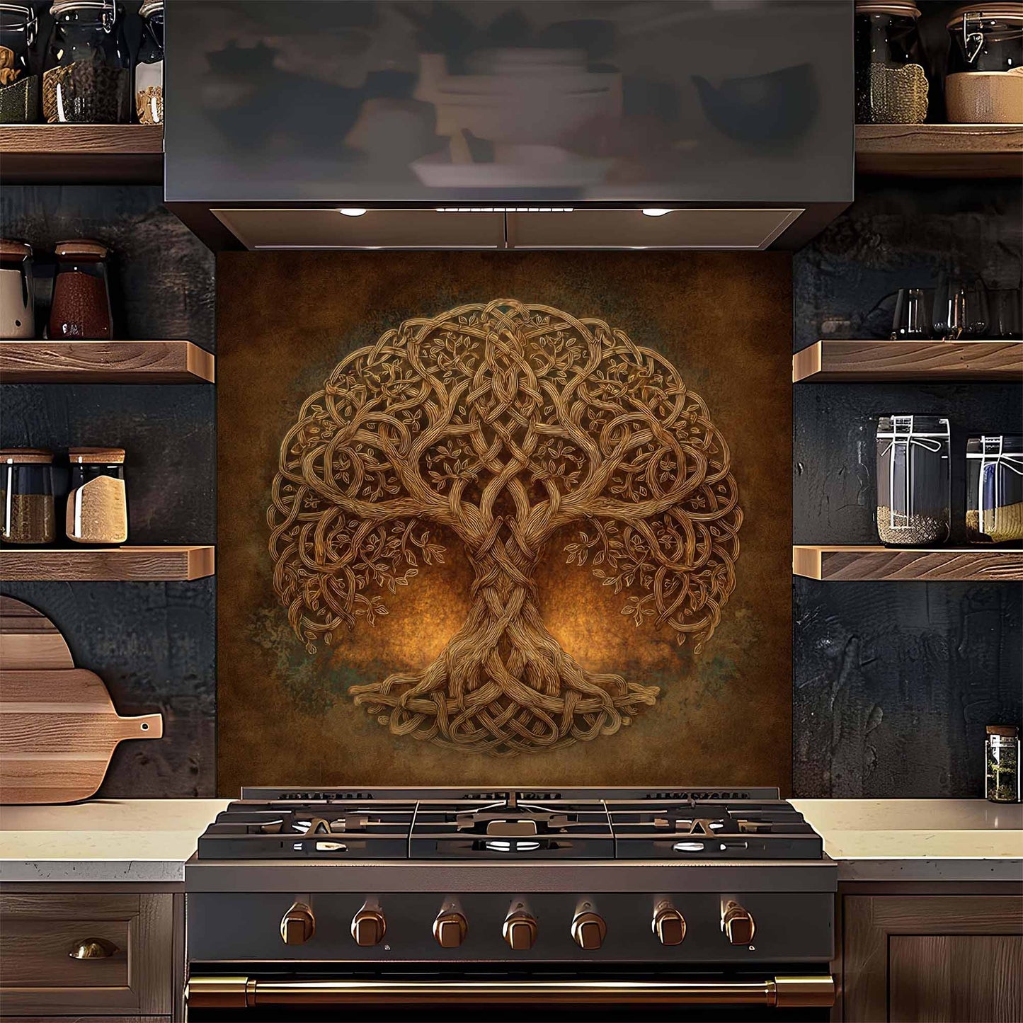 Celtic Harmony Tempered Glass Backsplash – Tree of Life Kitchen Backsplash