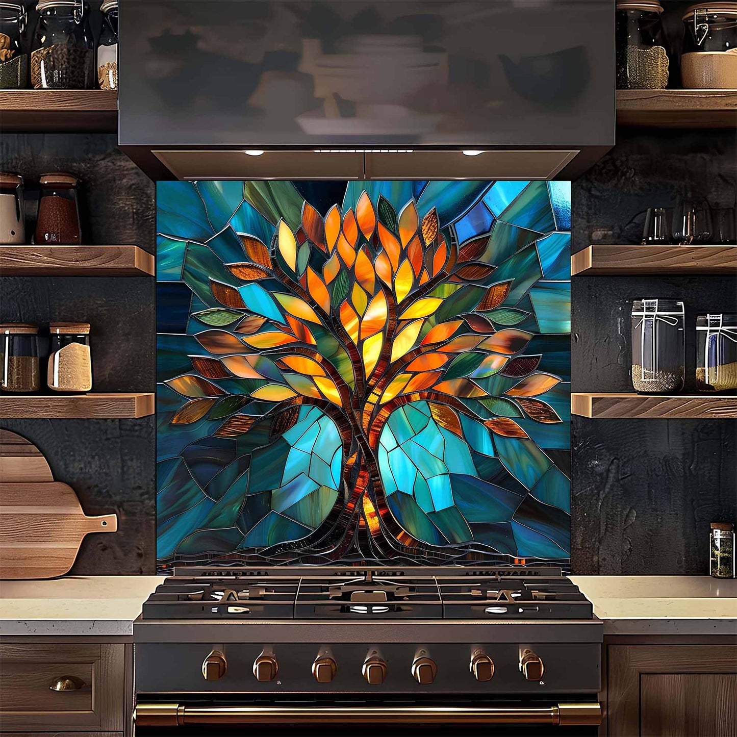 Stained Glow Glass Backsplash – Tree of Life Kitchen Backsplash