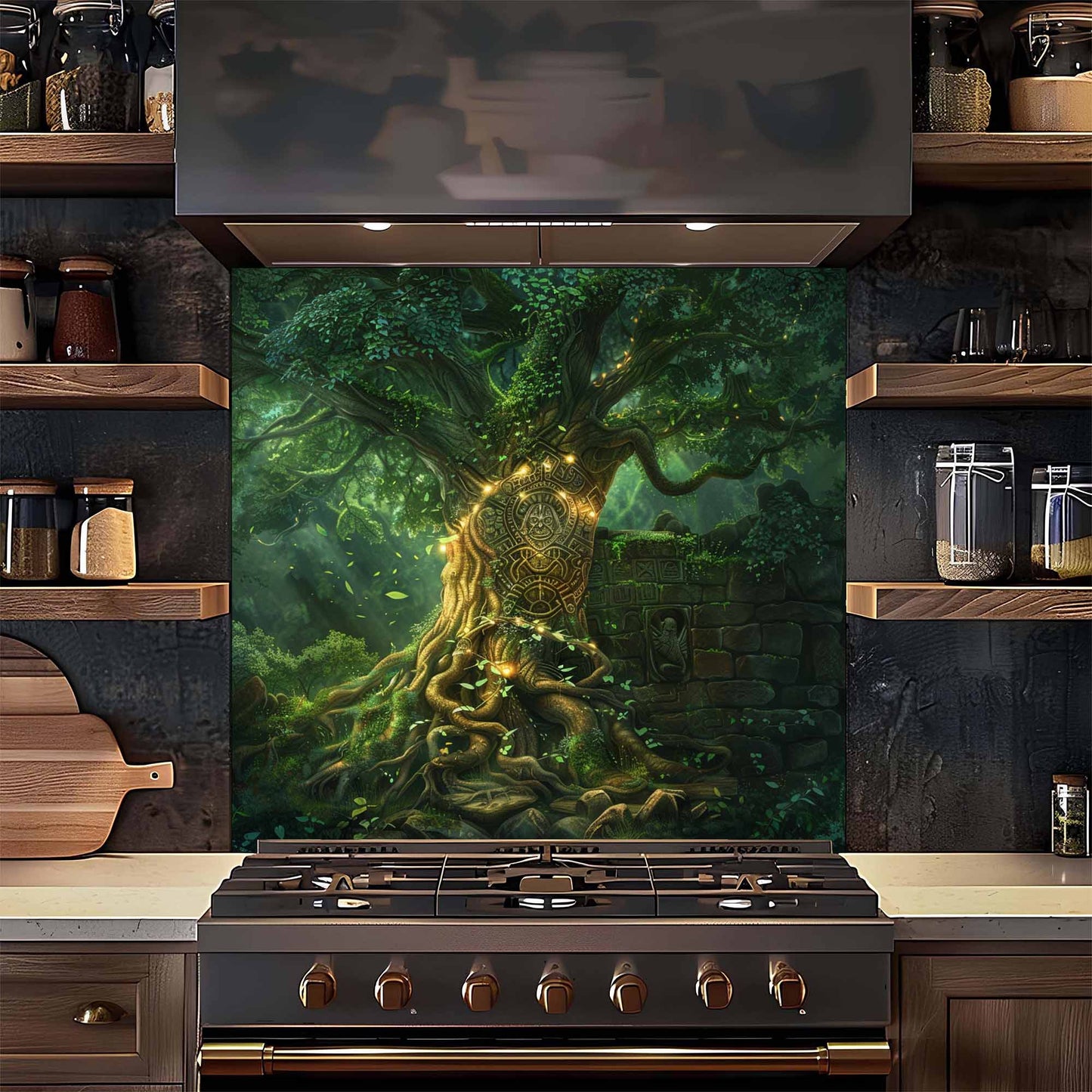 Mystic Grove Tree Tempered Glass Backsplash – Kitchen Backsplash for Stove