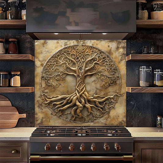 Eternal Roots Kitchen Backsplash –  Stone Look Tree of Life Glass Backsplash