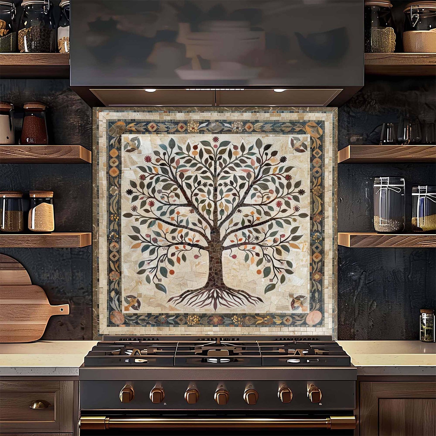 Rooted Bloom Tempered Glass Backsplash –  Tree of Life Kitchen Backsplash