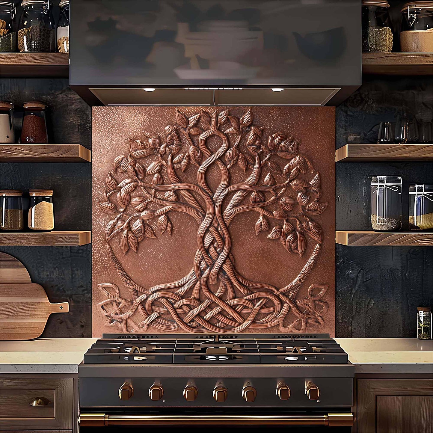 Copper Knot Tree Tempered Glass Backsplash – Kitchen Backsplash Behind Stove