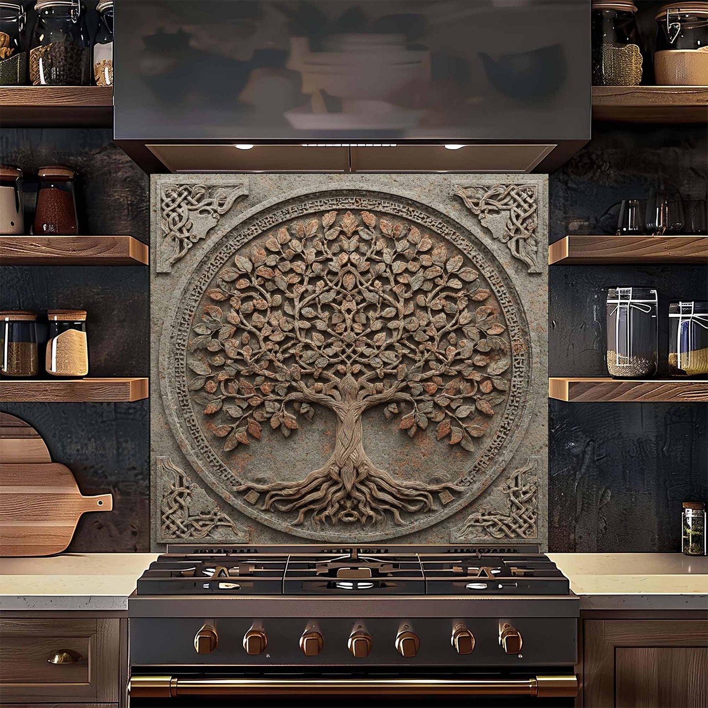 Iron Root Tempered Glass Backsplash – Tree of Life Kitchen Backsplash