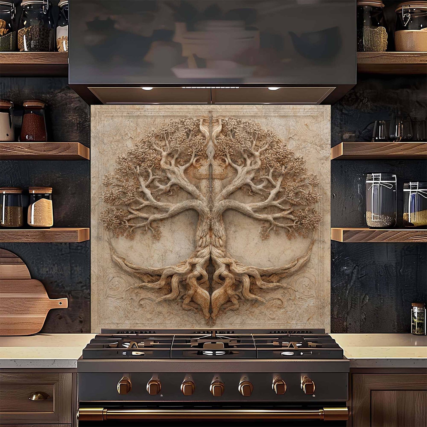 Stone Root Tempered Glass Backsplash – Tree of Life Kitchen Backsplash
