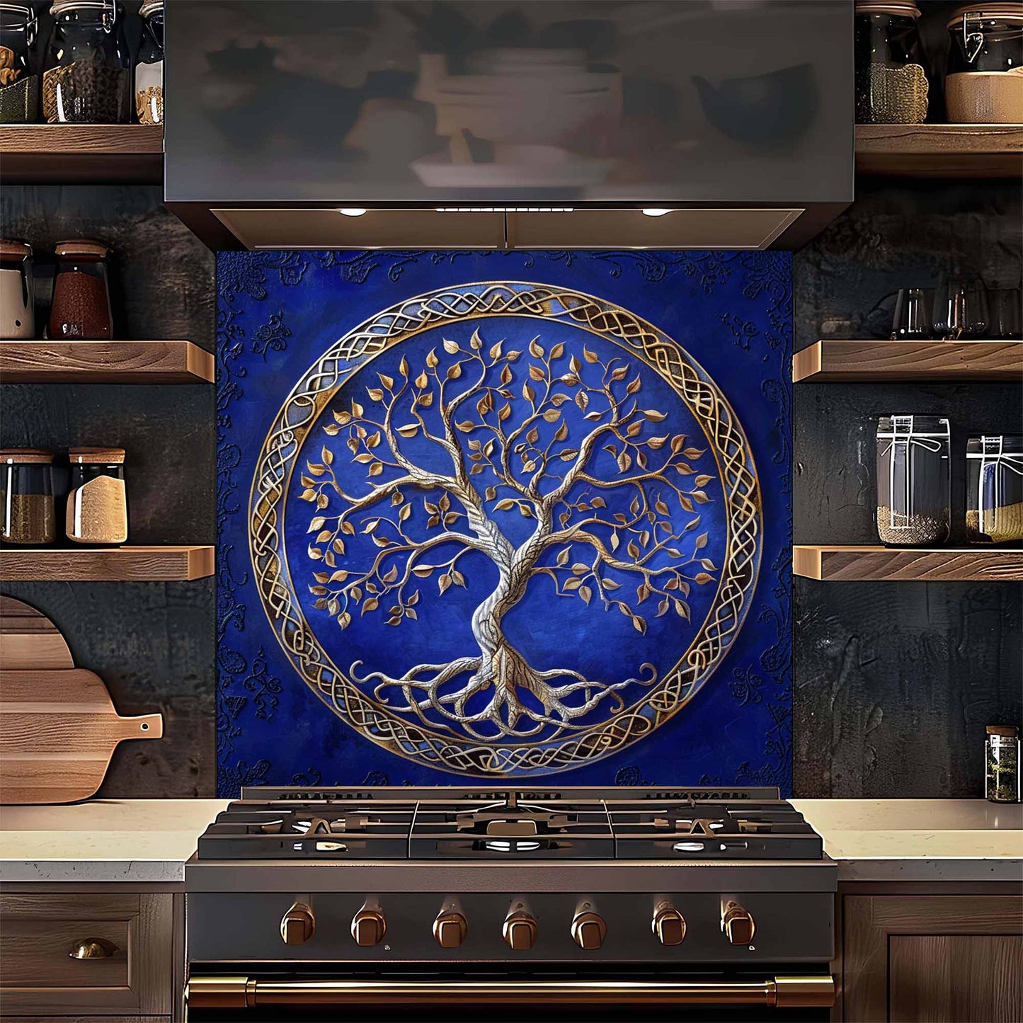 Gold Tree Tempered Glass Backsplash – Kitchen Glass Backsplash for Stove or Sink