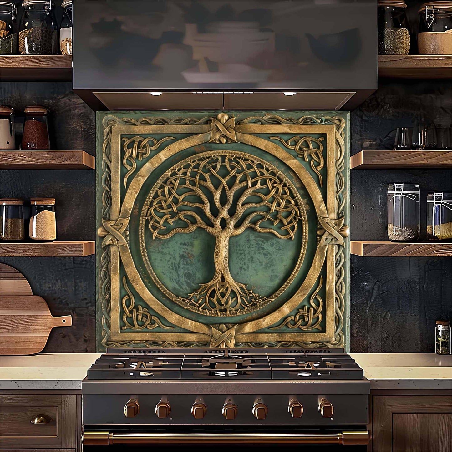 Emerald Root Tempered Glass Backsplash – Tree of Life Kitchen Backsplash