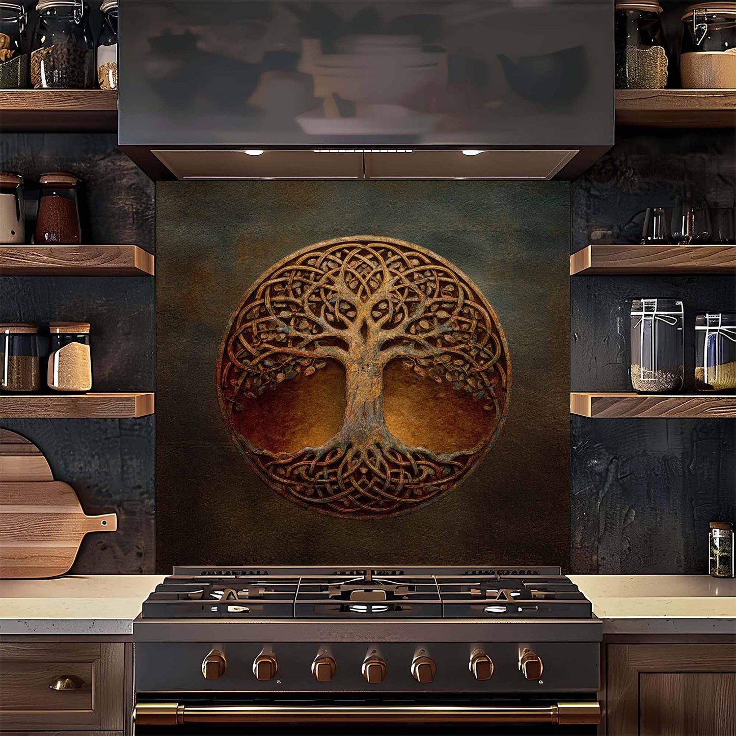 Rustic Knot Tempered Glass Backsplash – Tree of Life Kitchen Backsplash