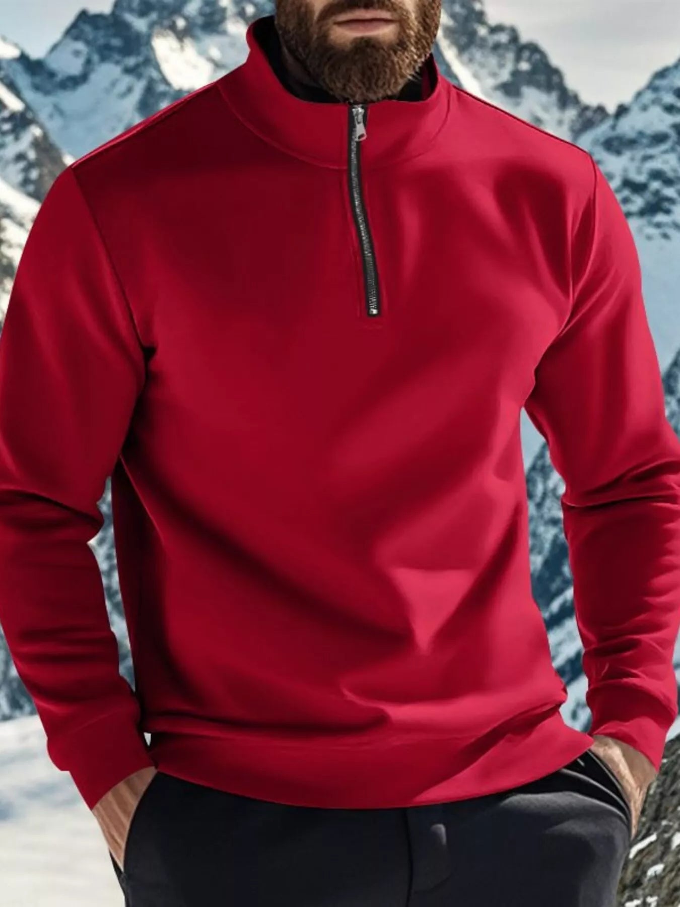 Men's Full Size Solid Color Quarter Zip Sweatshirt Plus Size
