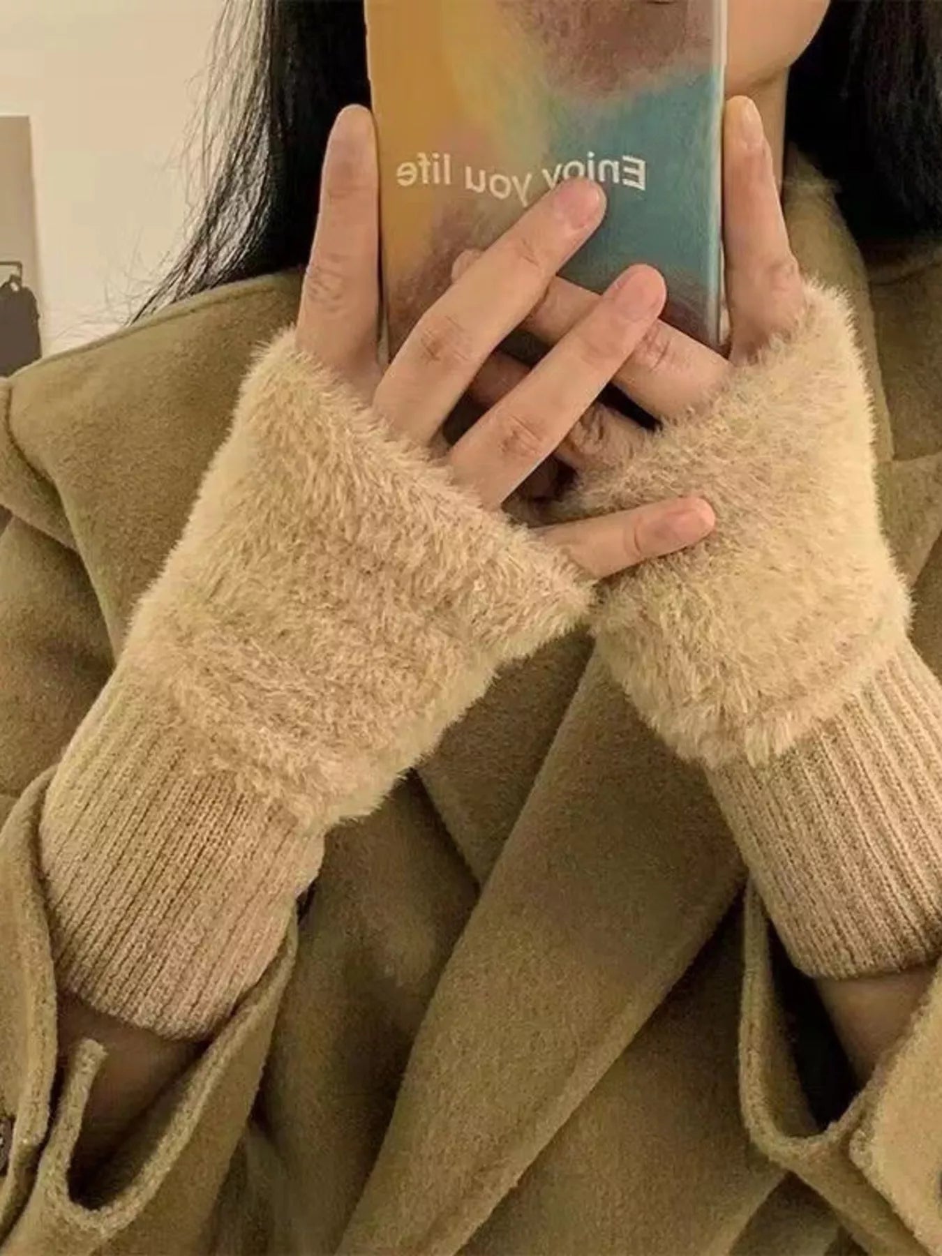 Fuzzy Cuff Fingerless Gloves