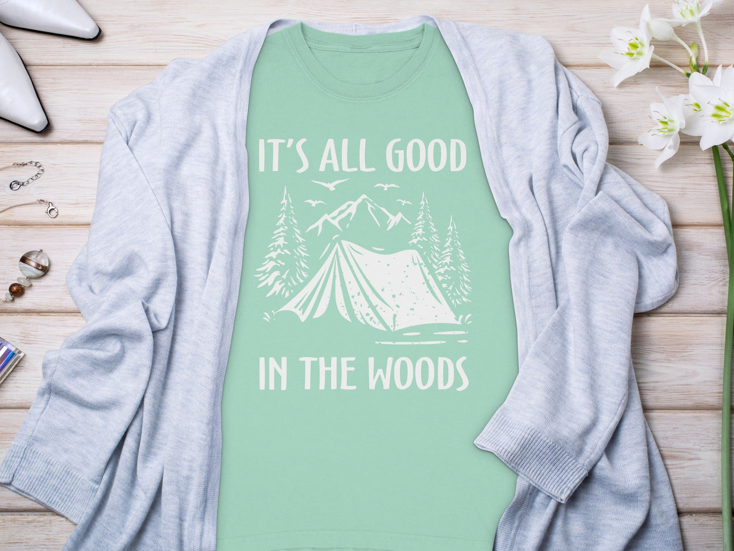 It's All Good In The Woods Camping Illustration Long Sleeve T-Shirt