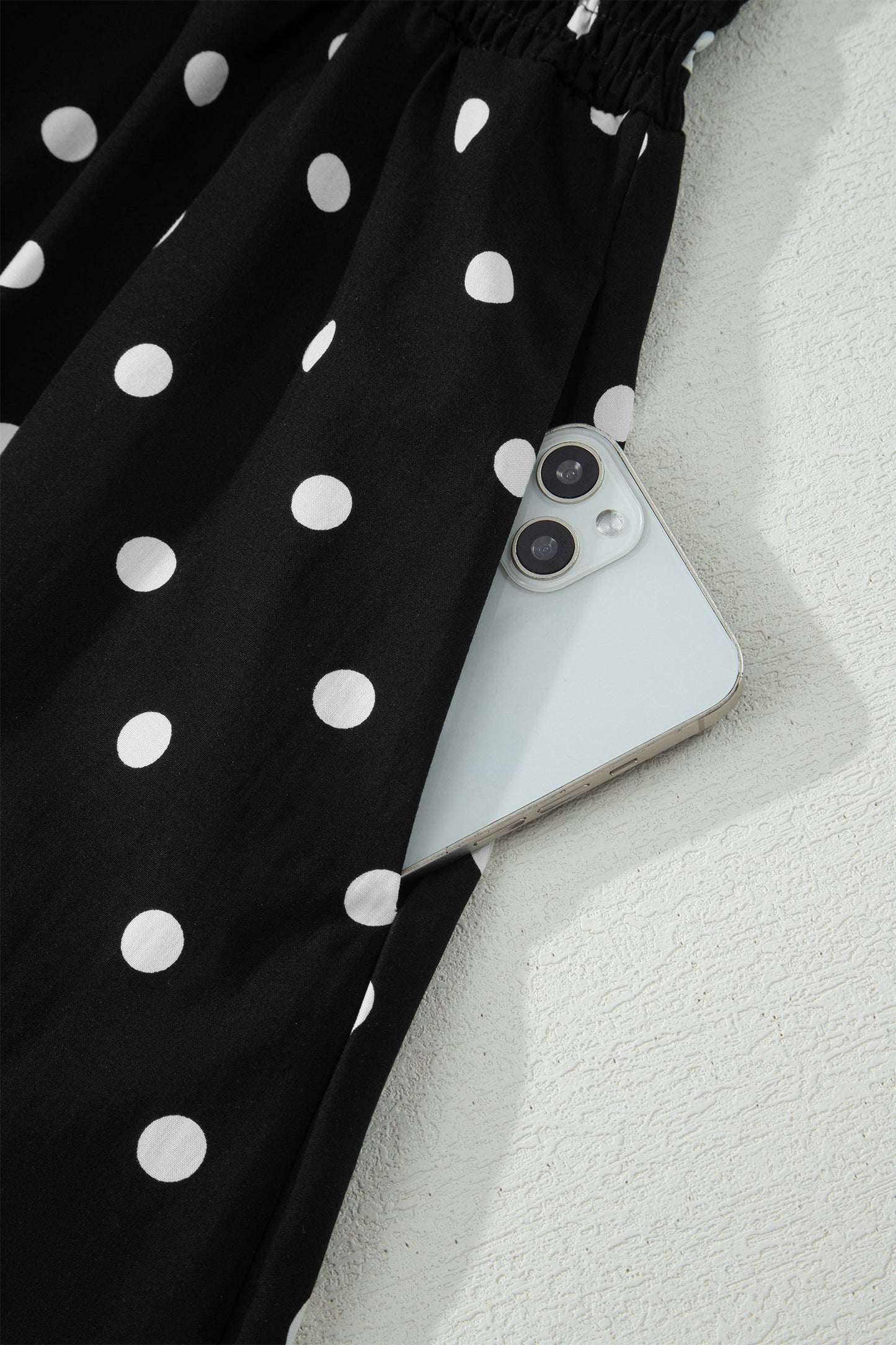 Black Polka Dot Print Contrast Trim V Neck Zip Up Sleeveless Dress