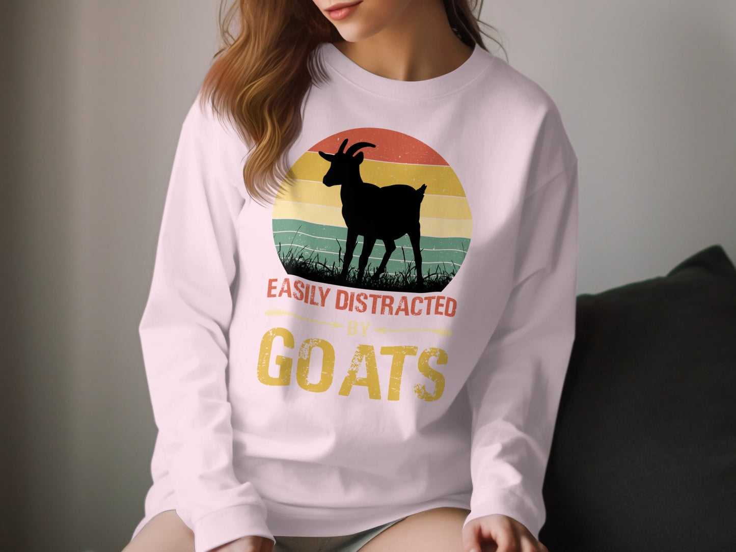 Easily Distracted by Goats Design Graphic T-Shirts Long Sleeve T-shirt