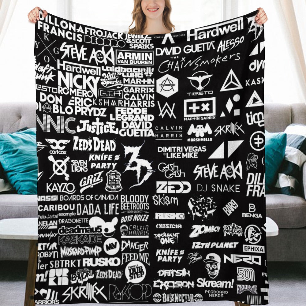 Custom EDM Artists Ultra-Soft Flannel Blanket for Camping Festival Rave in Multiple Sizes