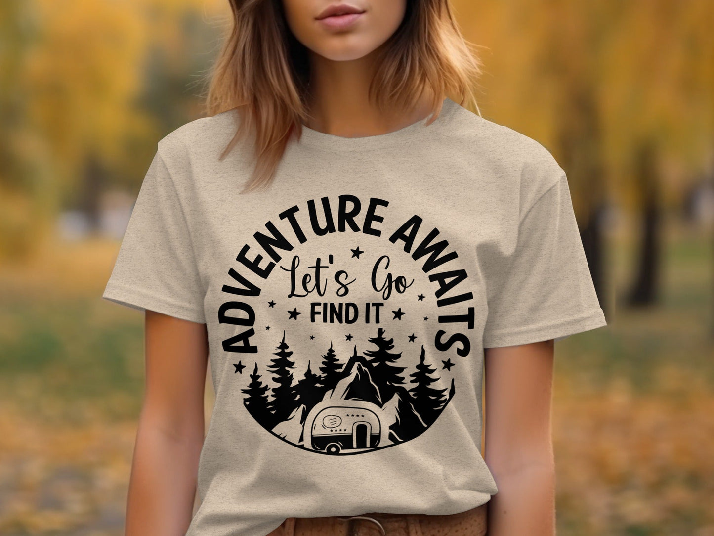 Adventure Awaits Let's Go Find It Silhouette Camper T-Shirt