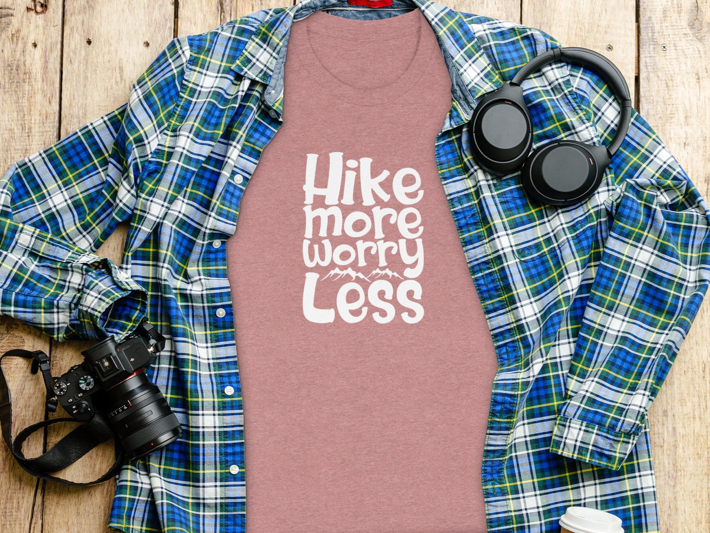 Hike More Worry Less Graphic Design Motivational T-Shirt