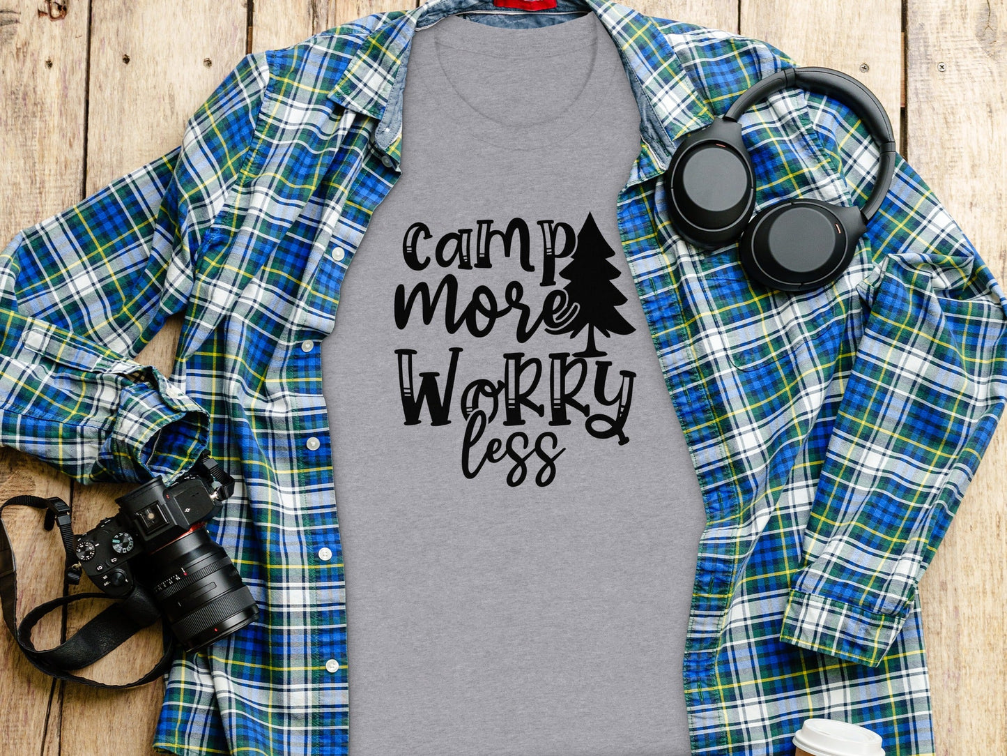 Camp More Worry Less Outdoors Adventure Graphic T-Shirt