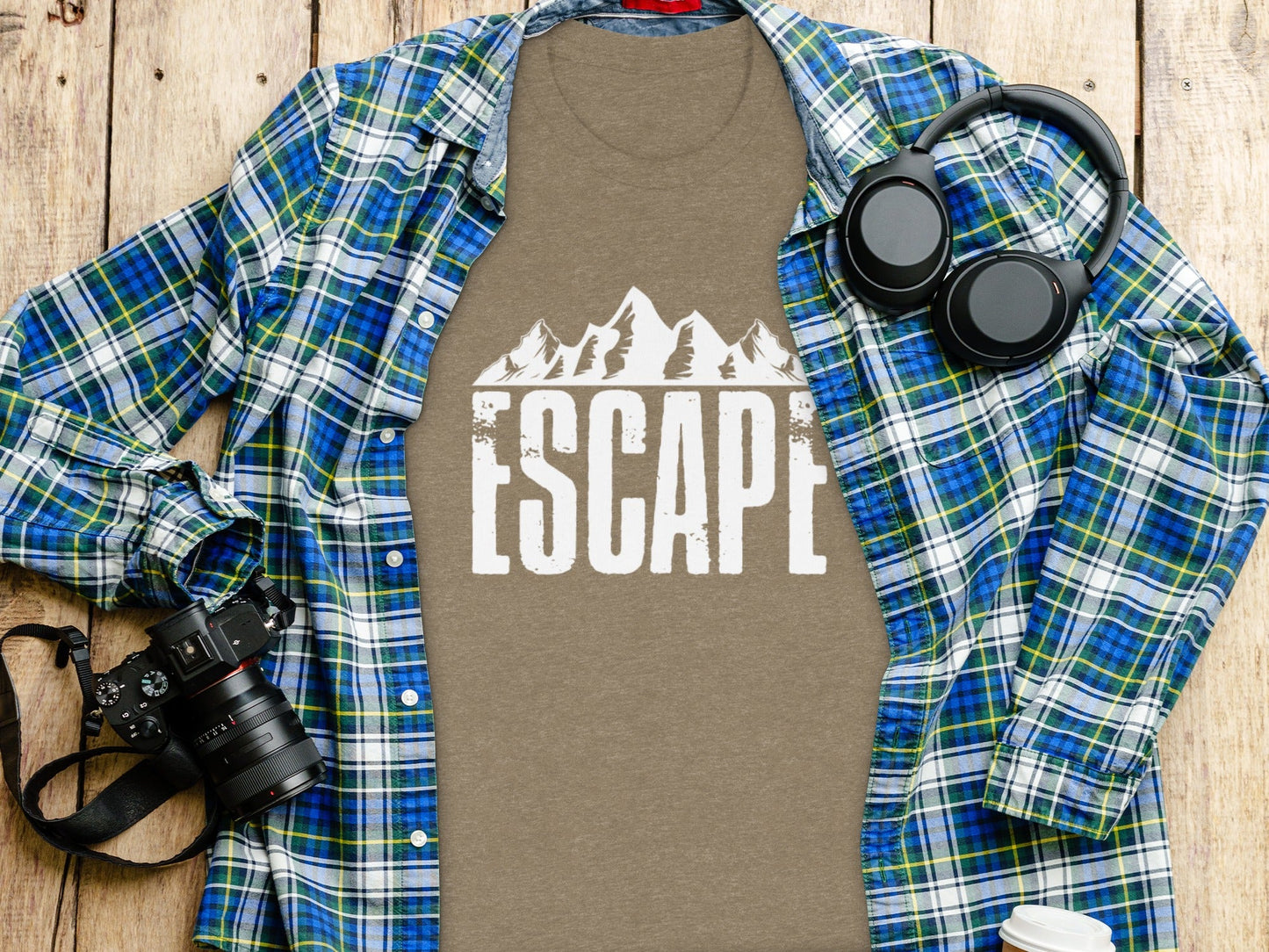 Escape Into The Mountains Outdoor Adventure Design T-Shirt