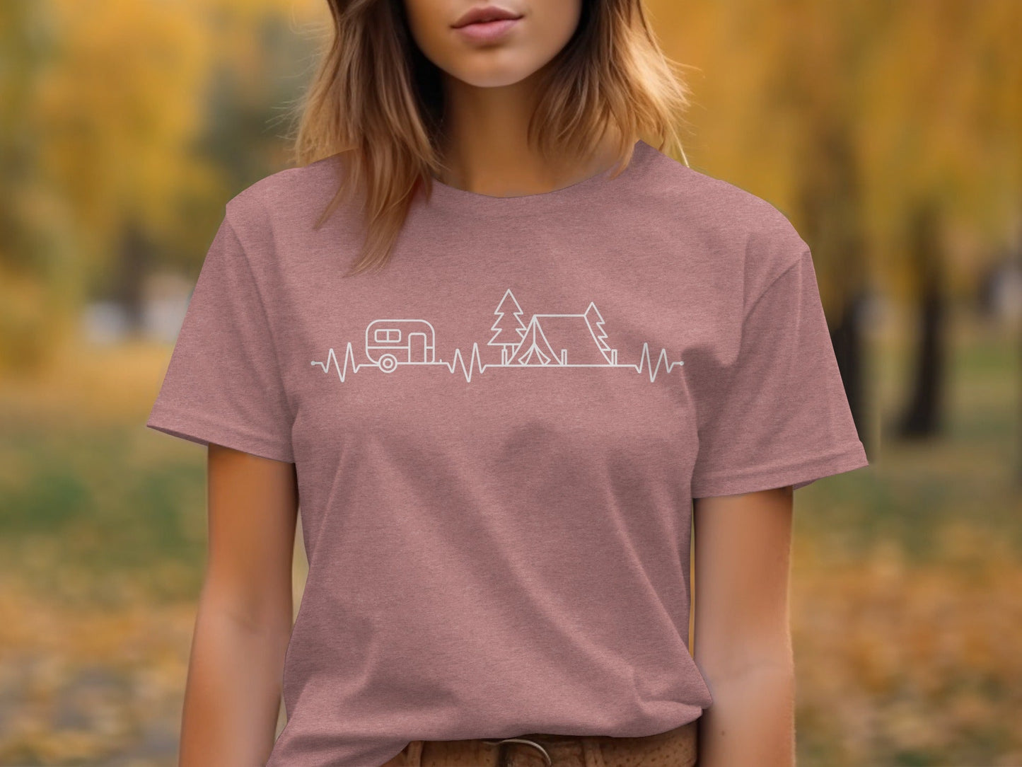 Camping Heartbeat Graphic Summer Outdoor Adventure T-Shirt