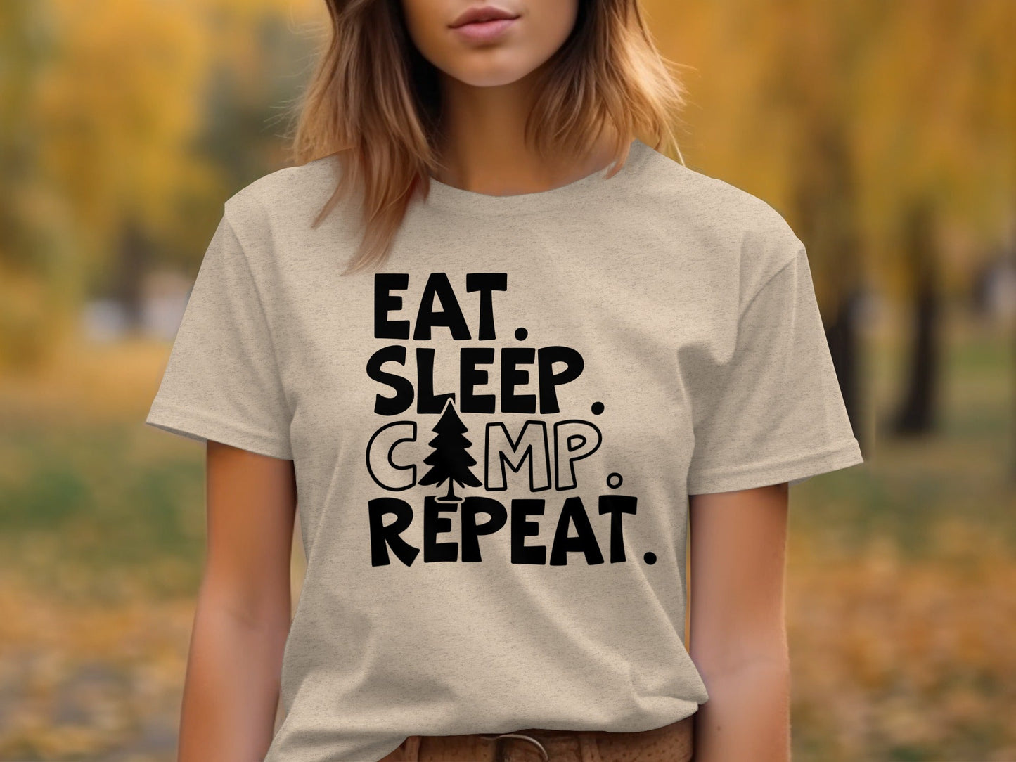 Eat Sleep Camp Repeat With Pine Tree Graphic T-Shirt
