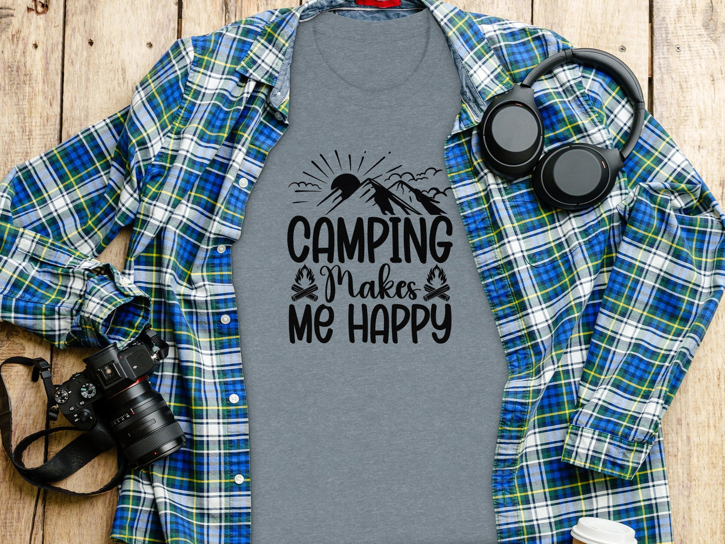 Camping Makes Me Happy Outdoor Adventure Graphic T-Shirt