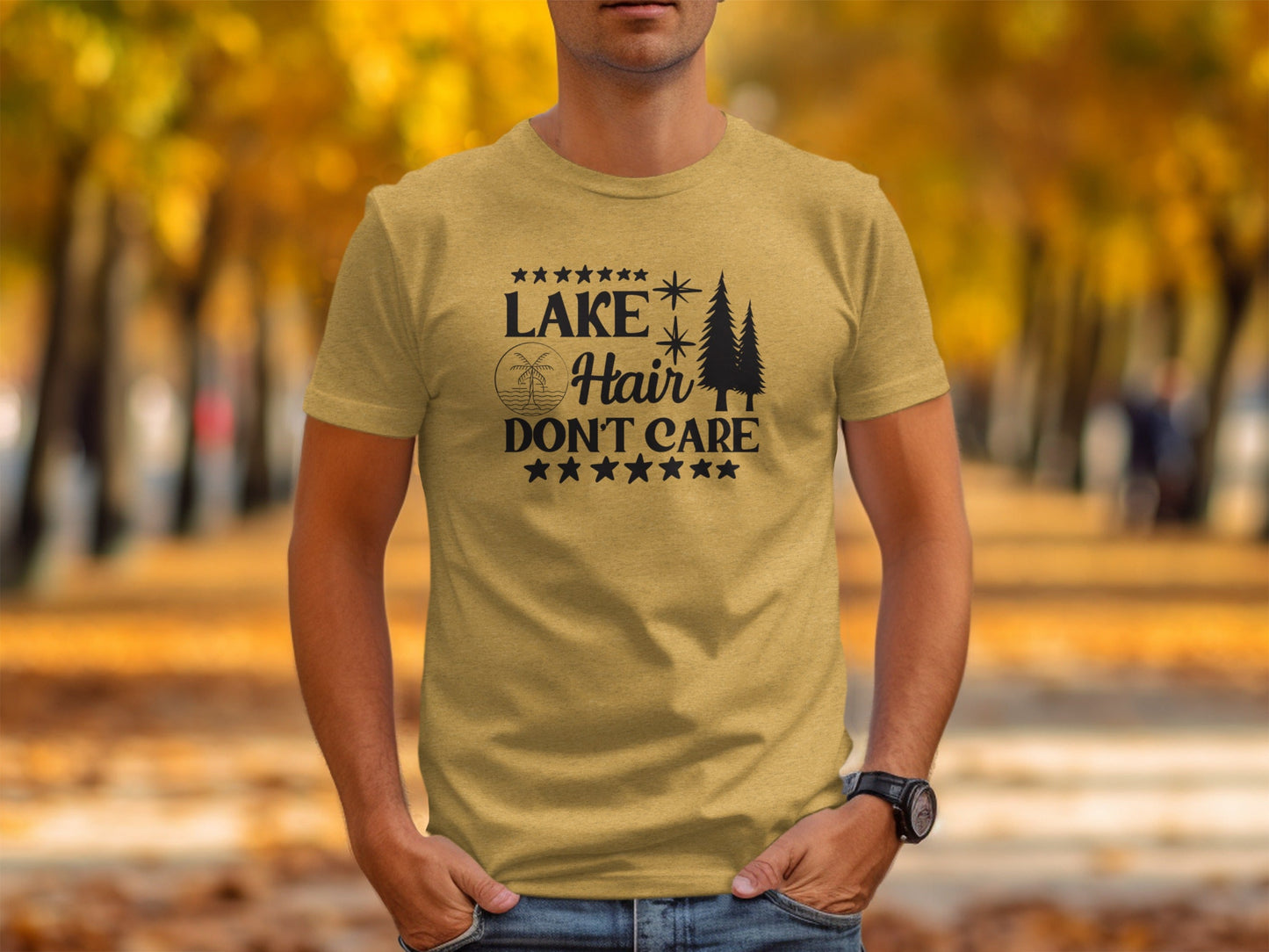 Lake with Hair Don't Care Graphic Image Printed T-Shirt
