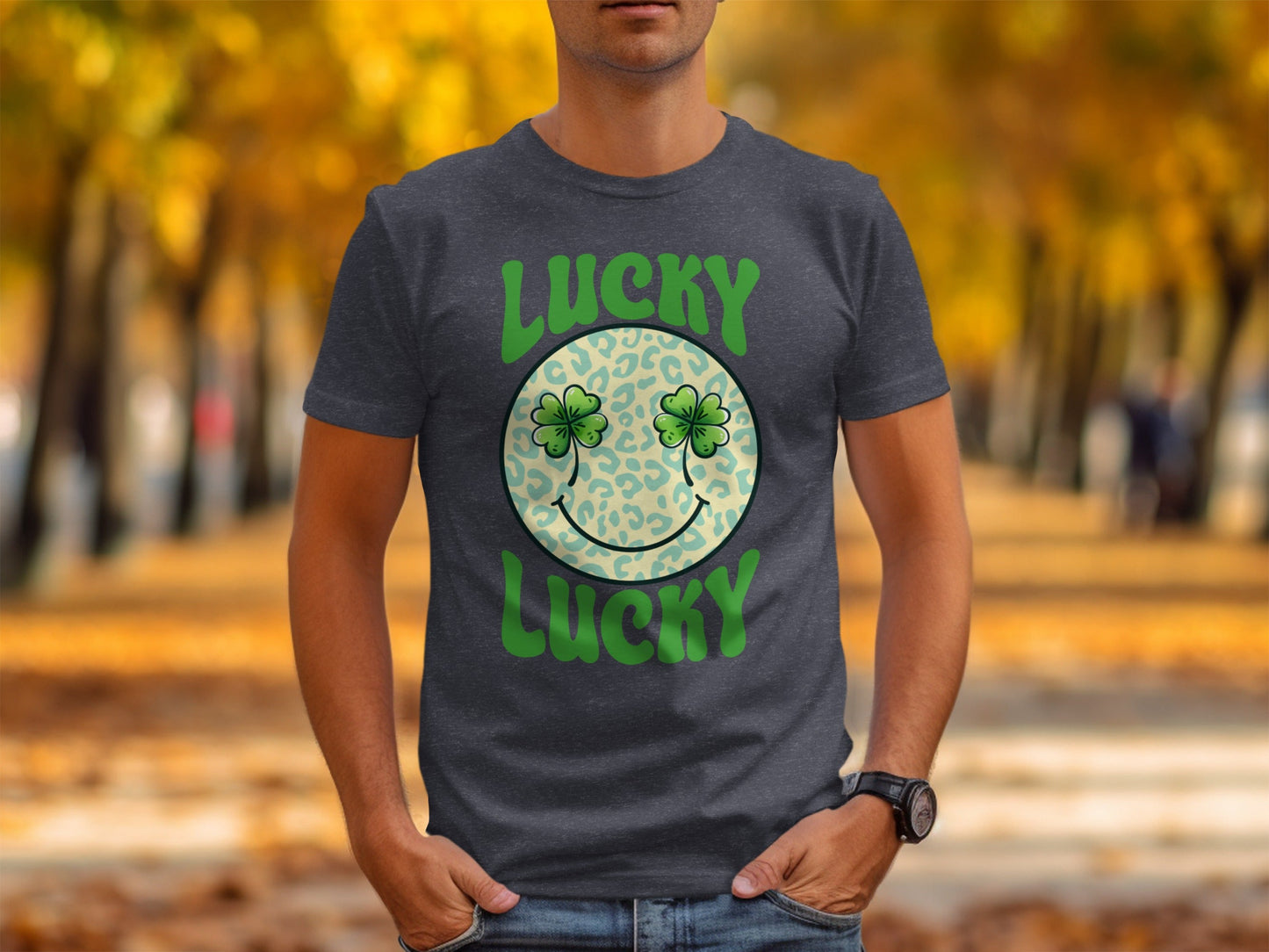 Lucky Clover Smiley Face T-Shirts, Retro St Patricks Day Apparel, Good Luck Outfit, Irish Celebration Shirts, Retro Lucky Tee