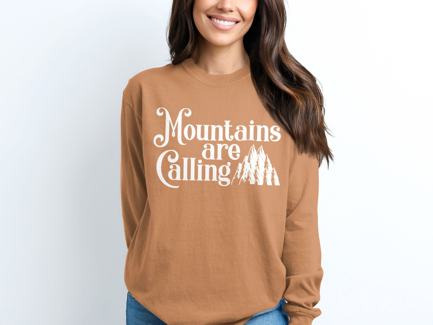 Mountains Are Calling With Mountain Peaks Art Long Sleeve T-Shirt