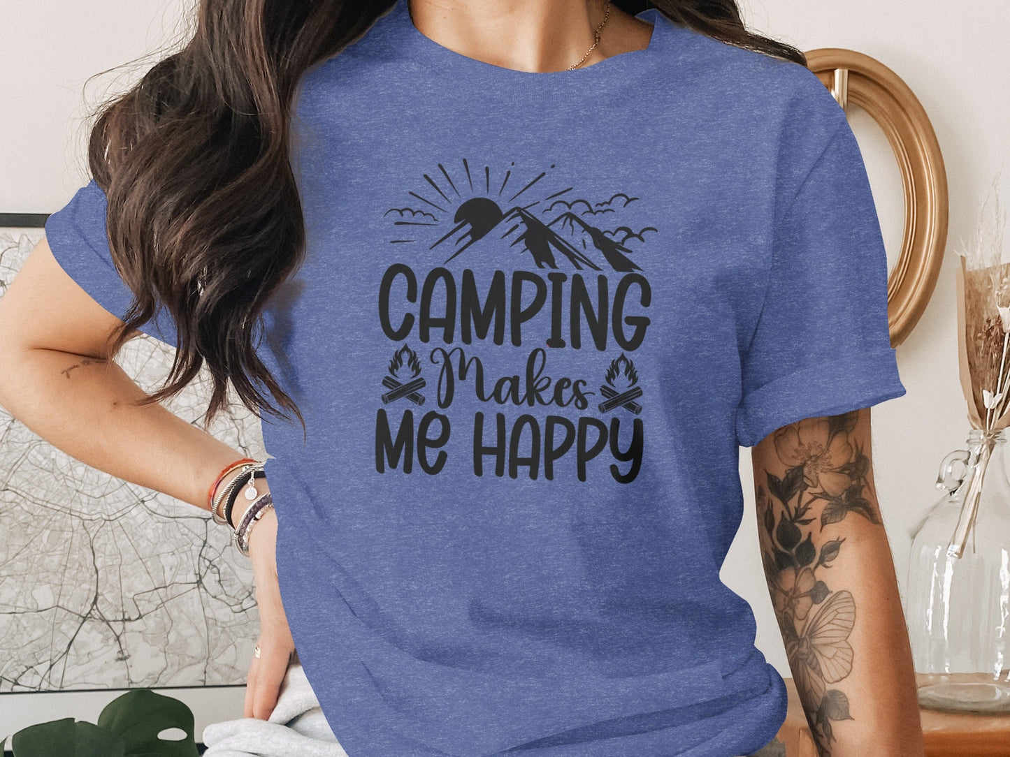 Camping Makes Me Happy Outdoor Adventure Graphic T-Shirt