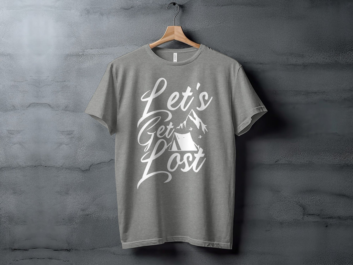 Lets Get Lost Tent and Mountain Graphic Design T-Shirt
