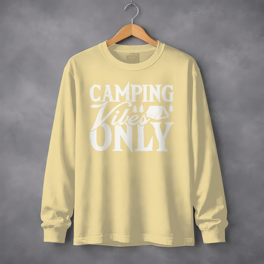 Camping Vibes Only With Tent Graphic Summer Fun Long Sleeve T-Shirt
