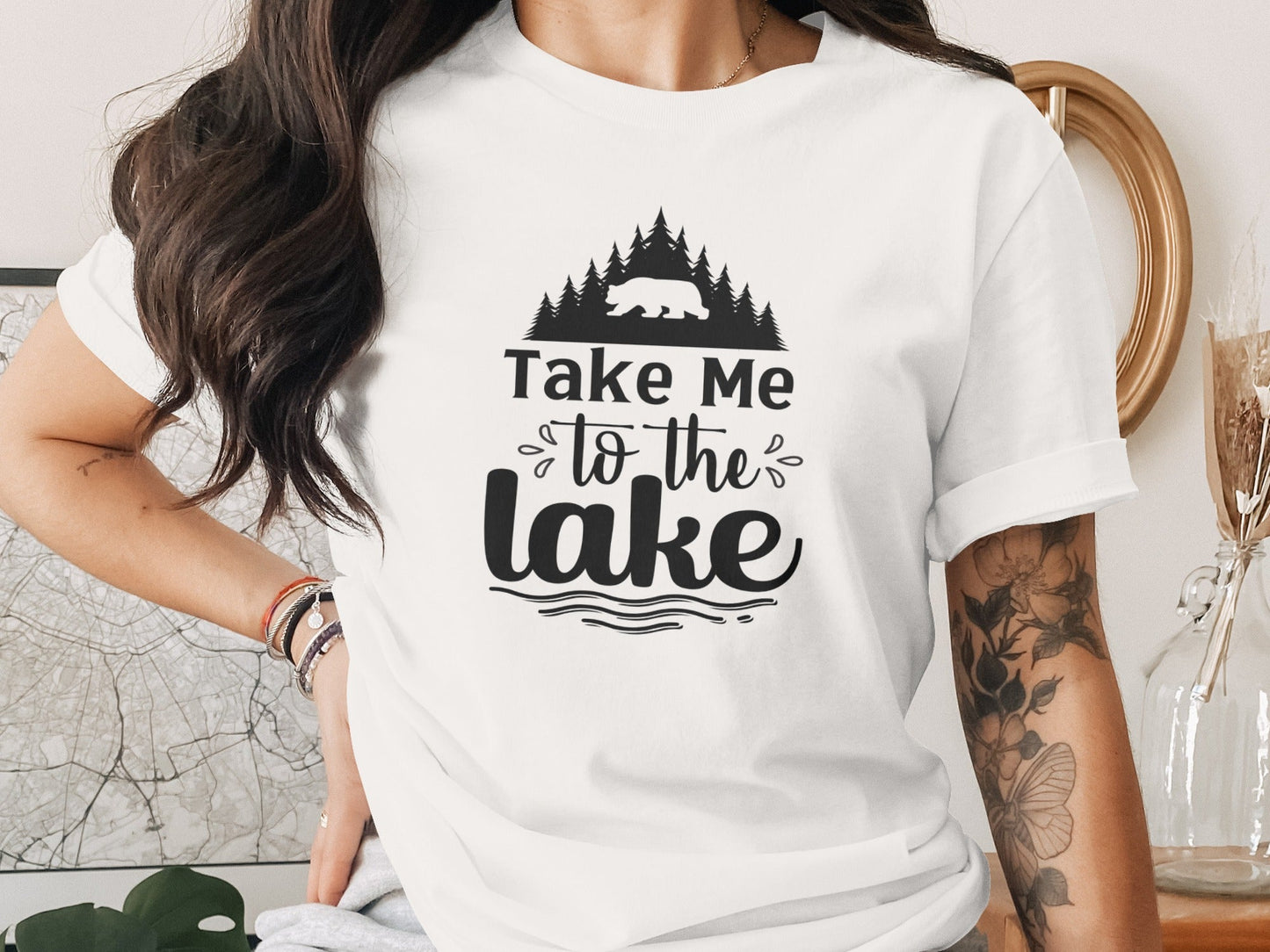 Take Me To the Lake Bear and Trees Design T-Shirt