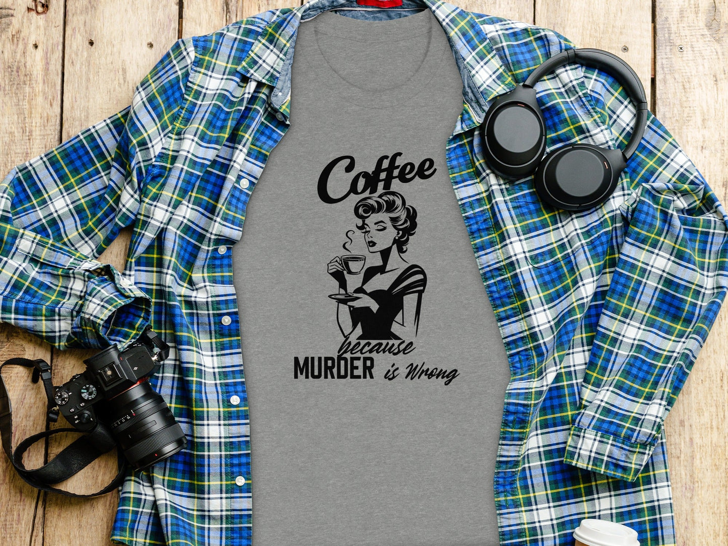 Coffee Because Murder is Wrong Funny Slogan Design T-Shirt