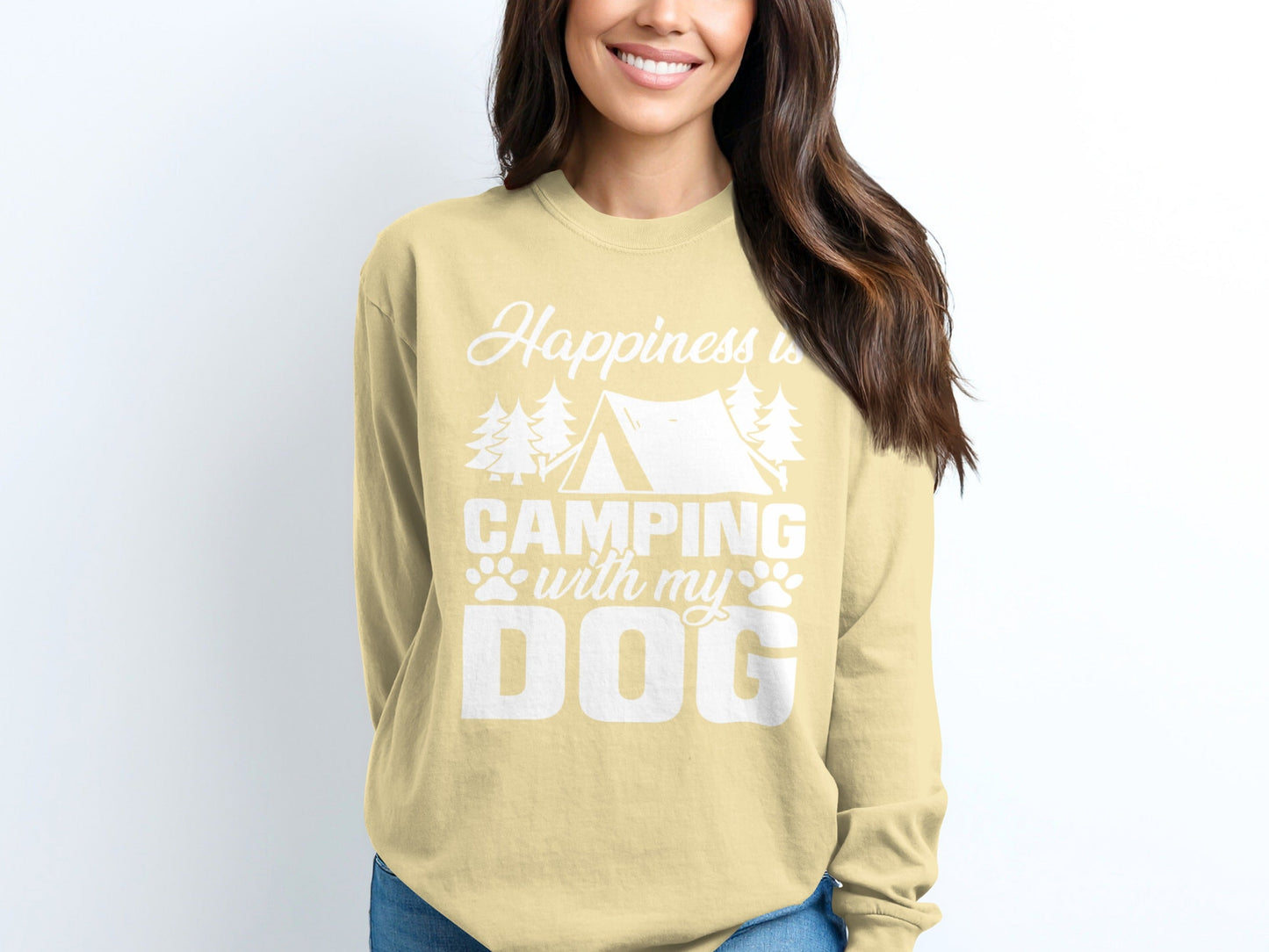 Happiness Is Camping With My Dog Great Outdoor Adventure Long Sleeve T-Shirt