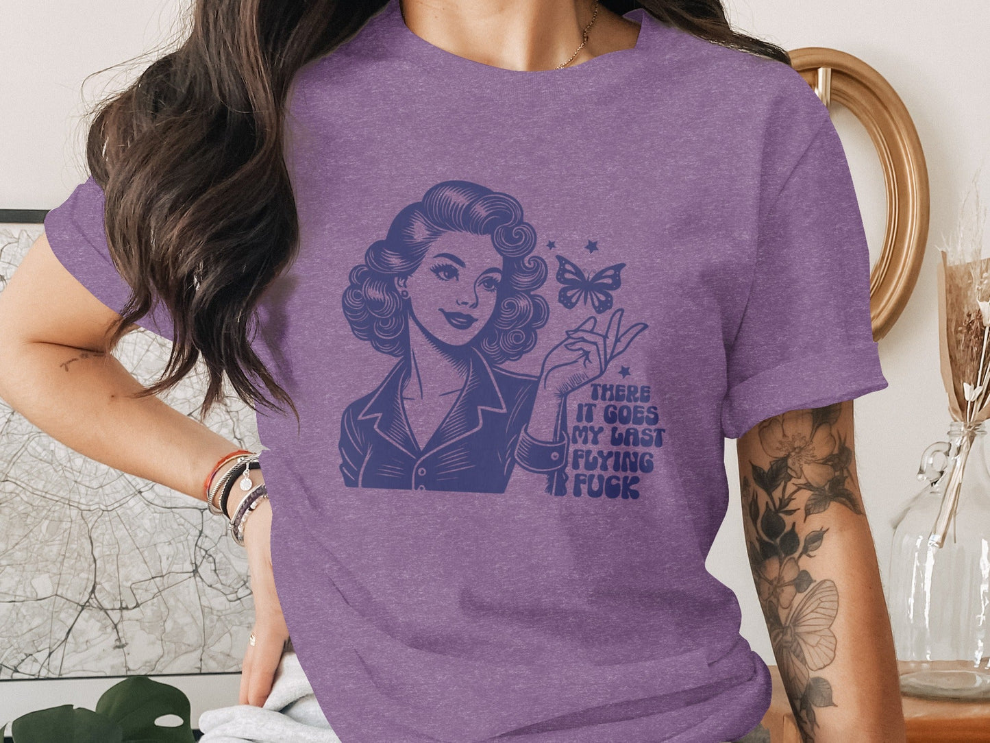 Retro Girl Butterfly Last Flying F Word Phrase T-Shirt