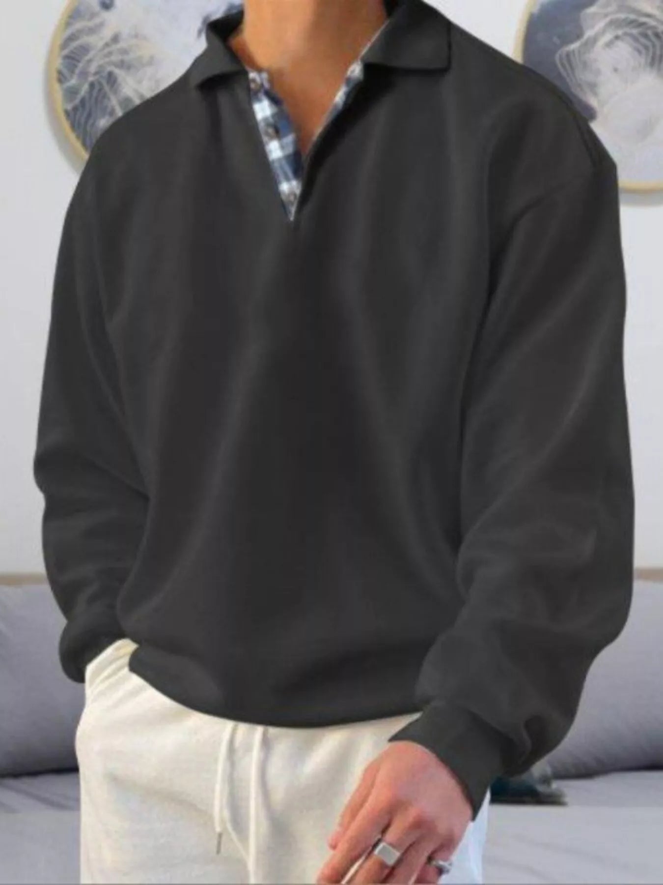 Men's Plus Size Casual Polo Collar Long Sleeve Top